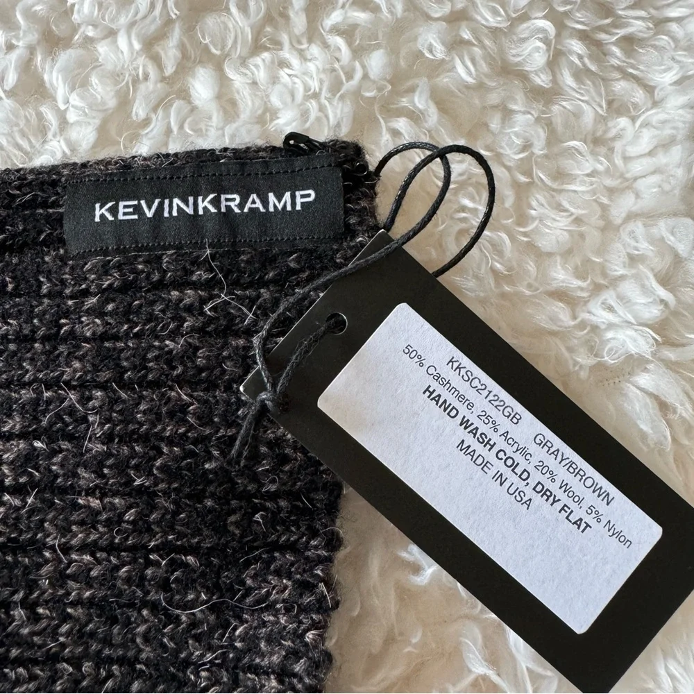 Kevin Kramp Ribbed scarf brown/gray Cashmere blend NEW